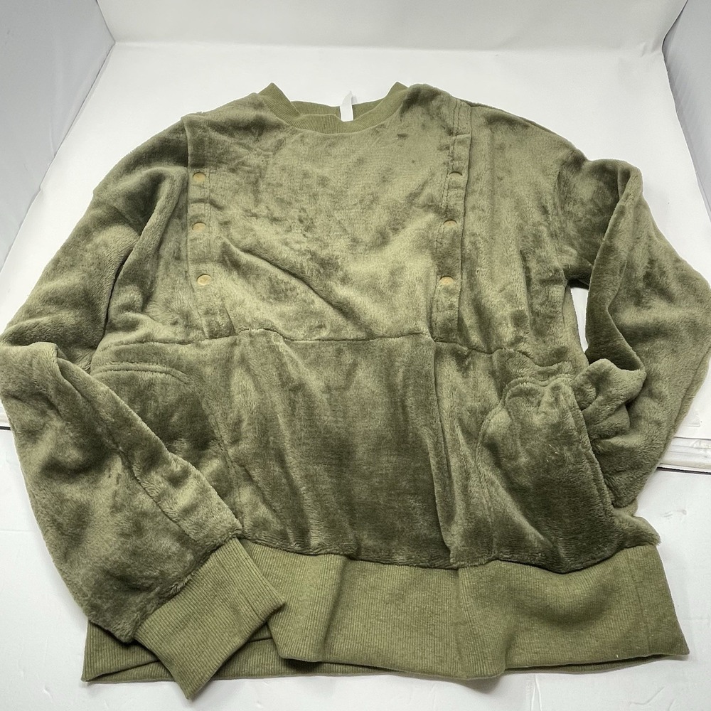Latched Mama Cozy Up Fleece Nursing Maternity Pullover Sweatshirt Olive Green XS